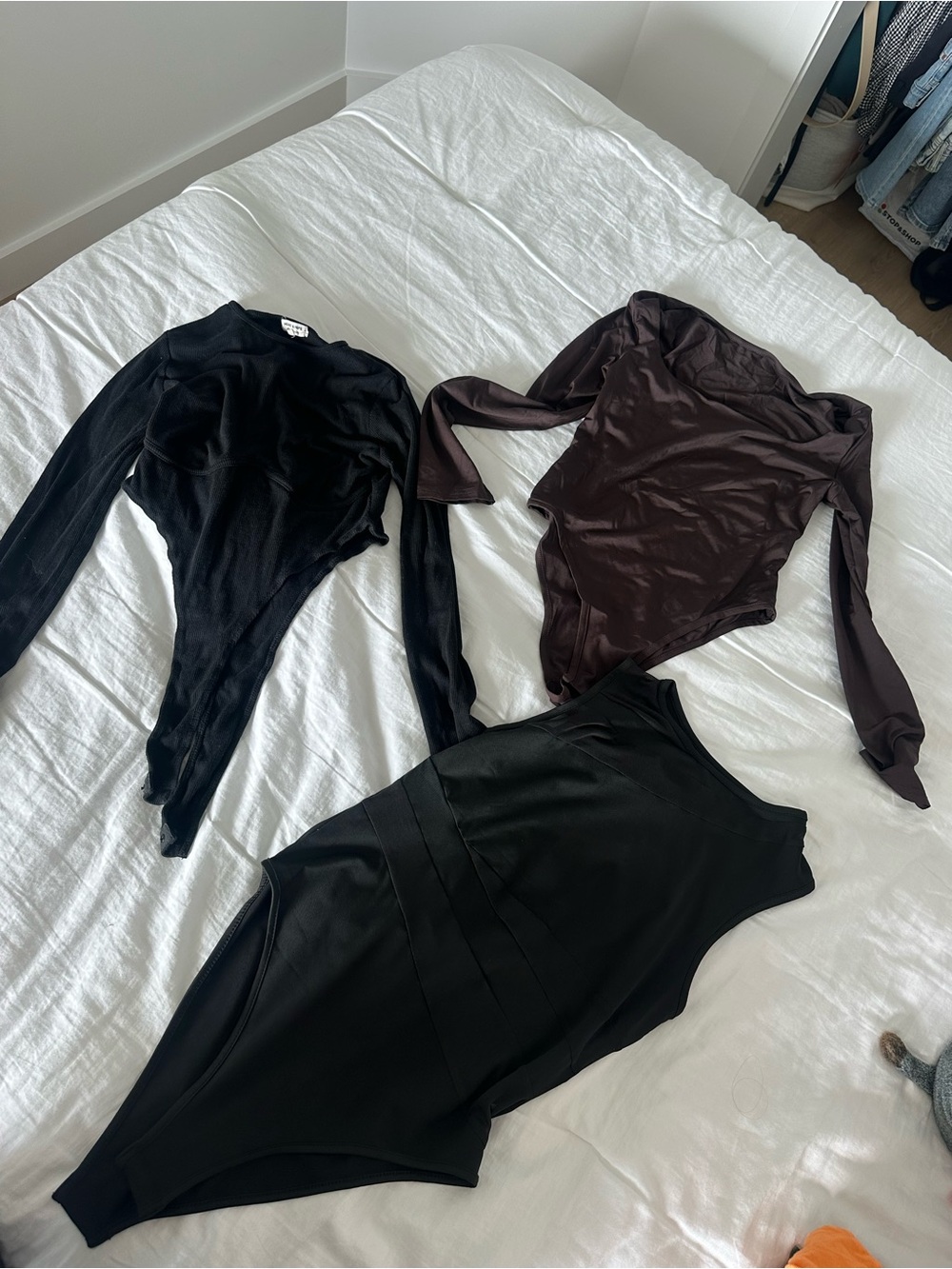 Black and Dark Brown Women's Long-Sleeve Bodysuit Duo